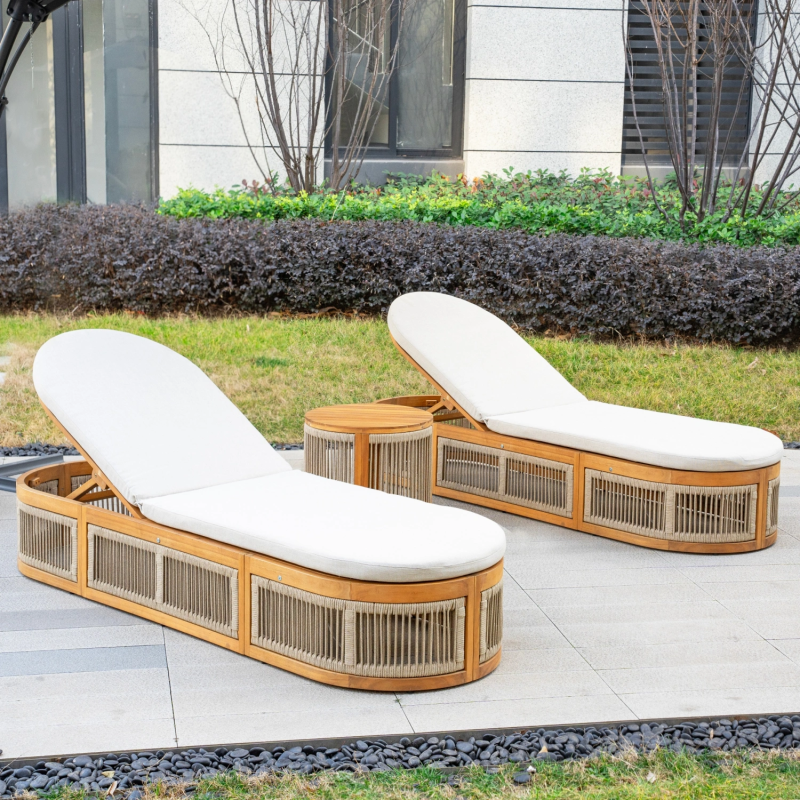 Caven Solid Wood Adjustable Sun Lounger Set - 2 Loungers & Side Table