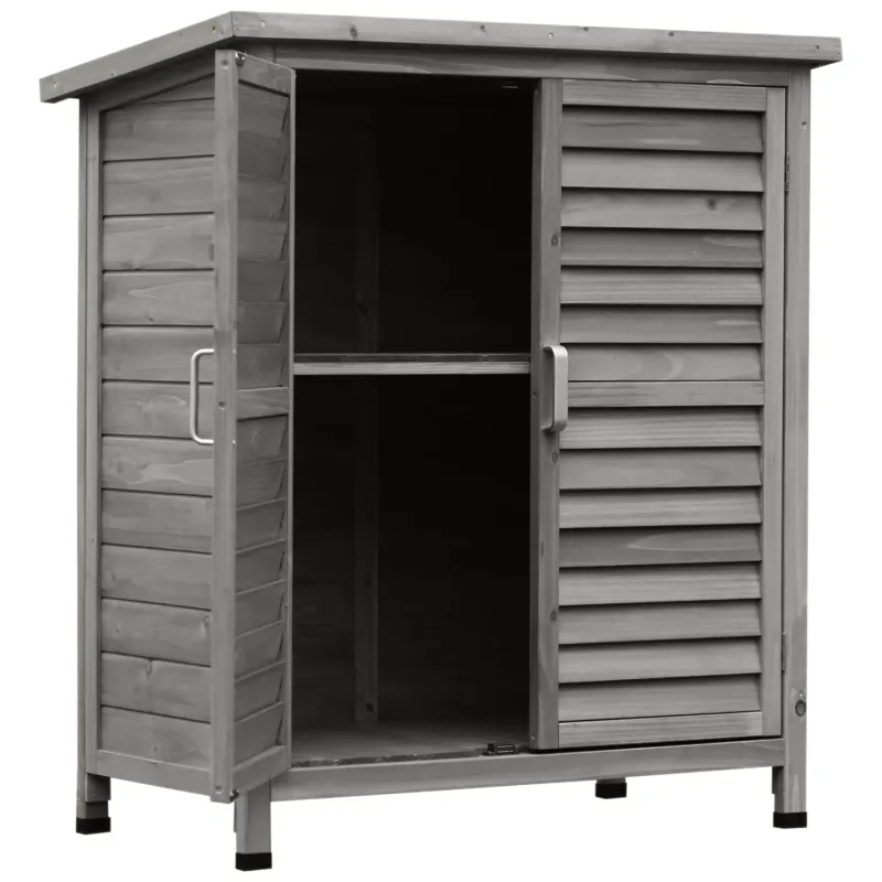  Grey Wooden Garden Storage Cabinet - Compact Fir Wood Tool Shed