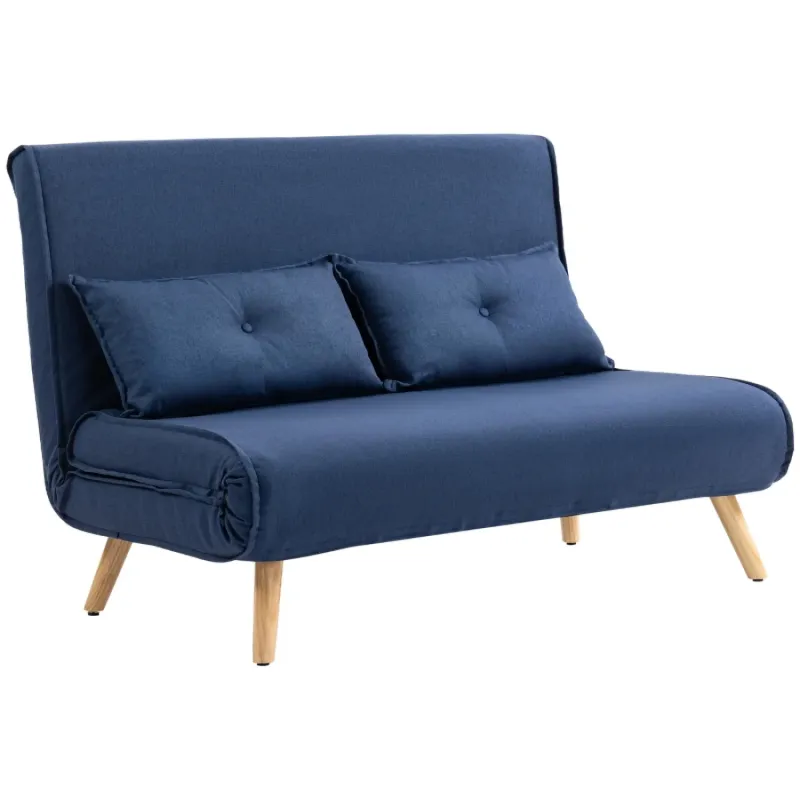 2-Seater Linen-Look Click Clack Sofa Bed - Dark Blue