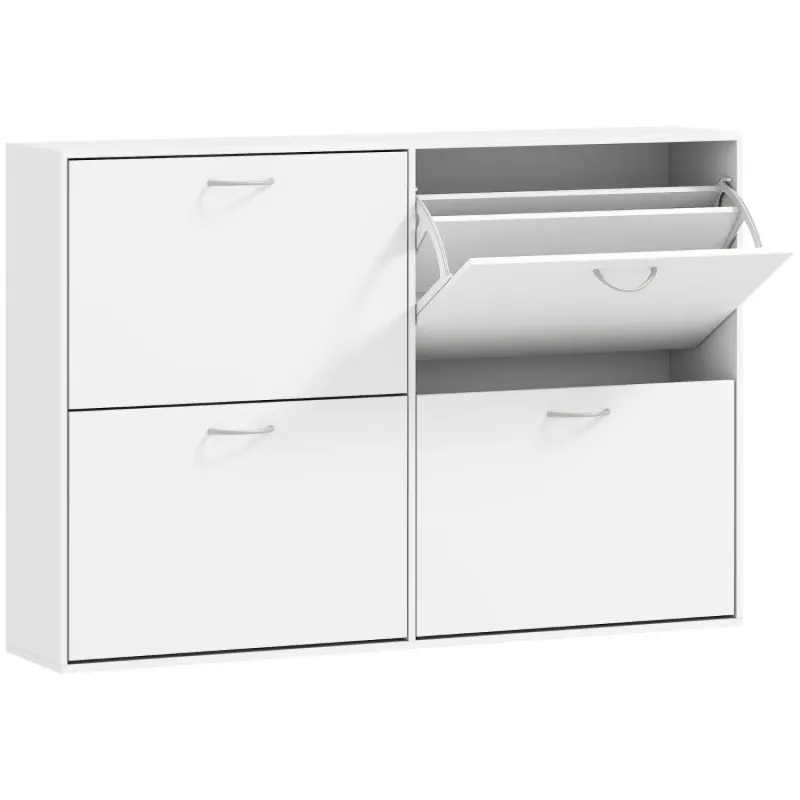 4-Drawer Wooden Shoe Cabinet Organiser - White