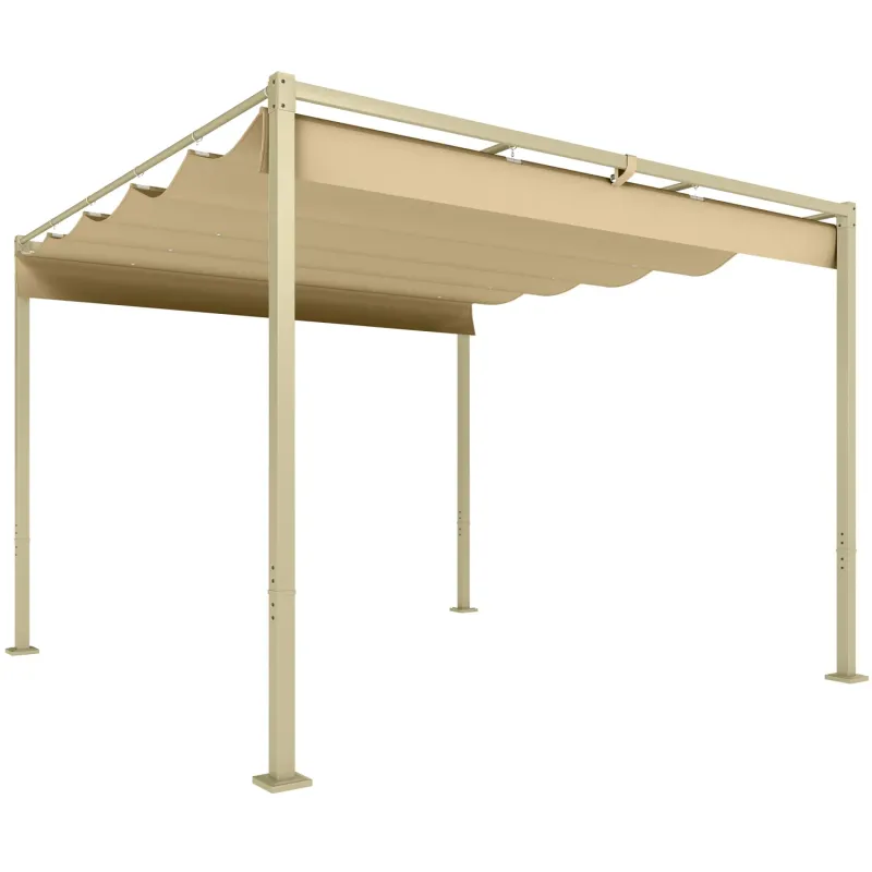  3 x 3m Retractable Garden Pergola with UPF30+ Canopy - Khaki