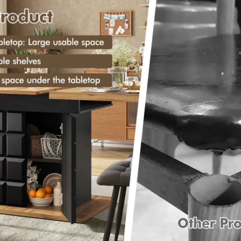 110-140cm Extendable Dining Table with Checked Pattern and Integrated Storage