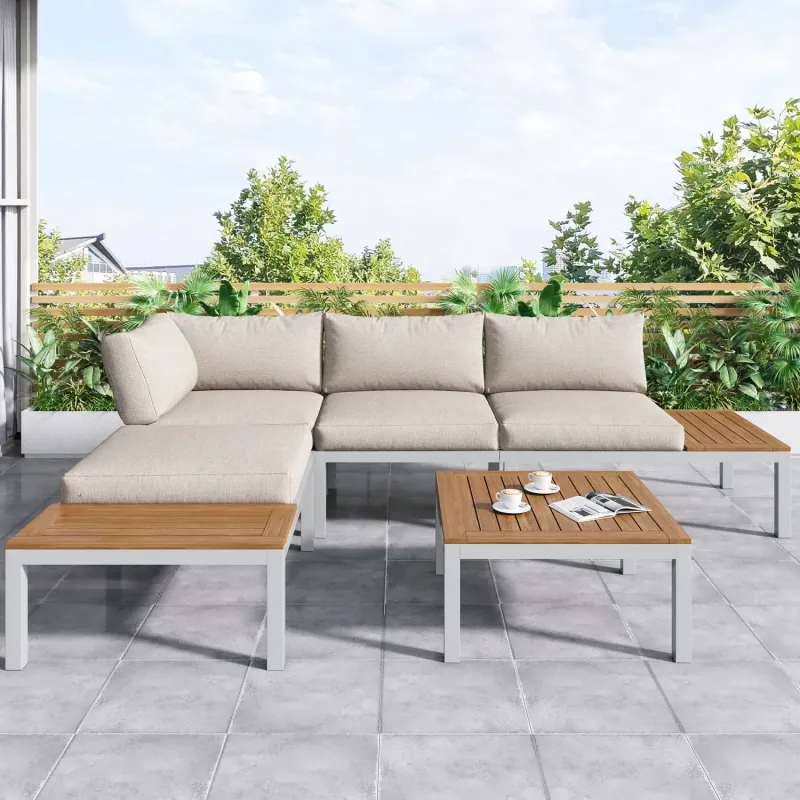 Iron Outdoor 4 Seater Set, 4 Seater, in Beige, with a Square Table & 10cm Thick Cushions