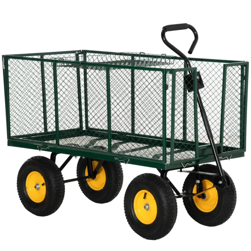  350kg Heavy Duty Garden Trolley Cart with Drop Down Sides & Liner - Green
