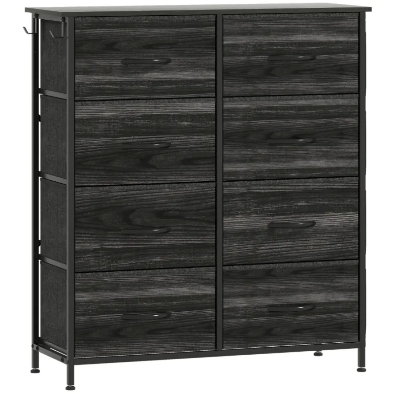 8-Drawer Fabric Storage Chest with Side Pockets and Hooks - Black