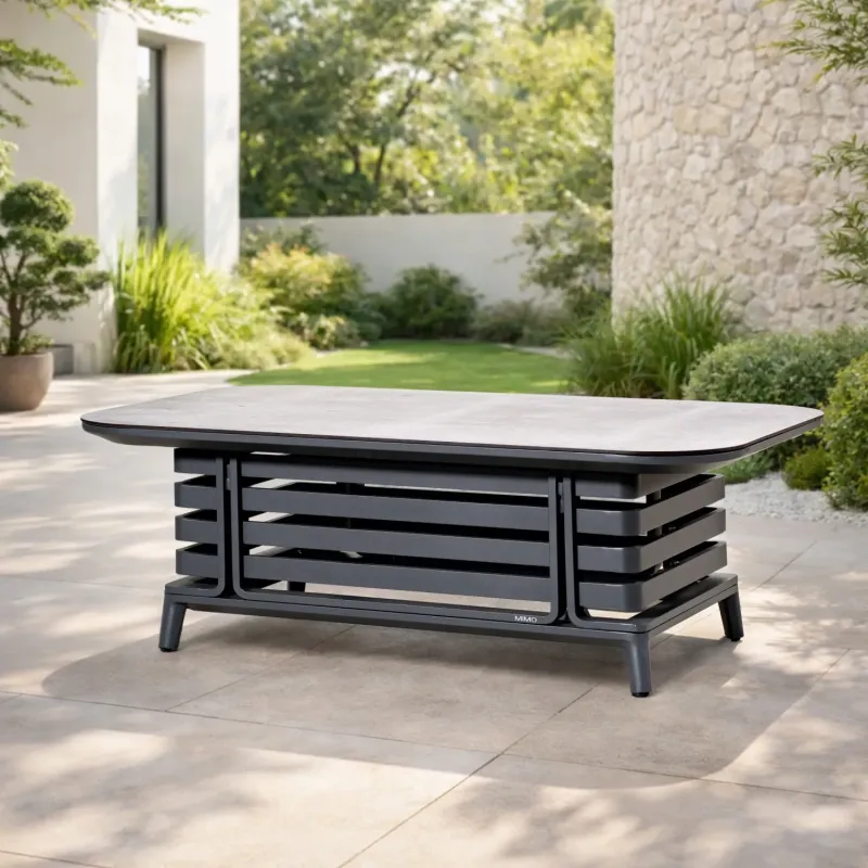 Aurel Aluminium Outdoor Coffee Table with Stone-Effect HPL Top, 130 x 80cm