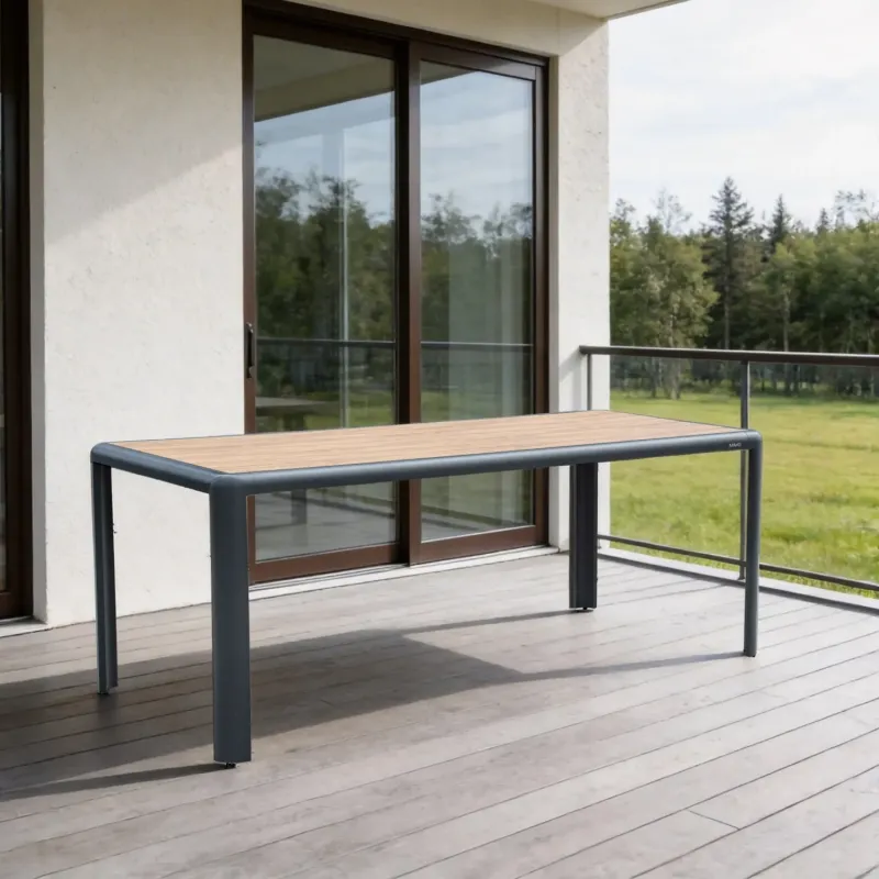 Talara 2m Aluminium Outdoor Dining Table with Wood-Look Top