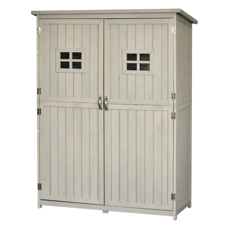  Wooden Garden Storage Shed with Shelves and Double Doors - Grey