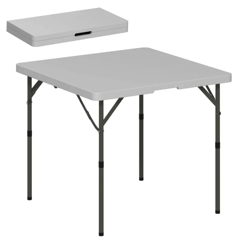 86cm Adjustable Folding Square Camping Table with Carry Handle - Grey
