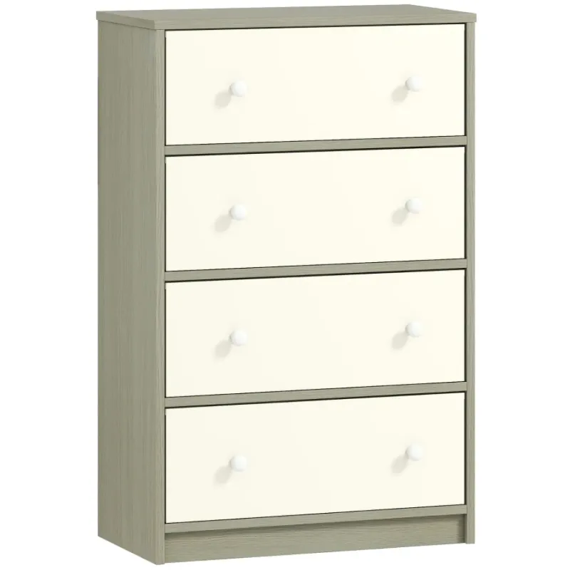 4-Drawer Fabric Chest of Drawers - Grey Wood Effect & White
