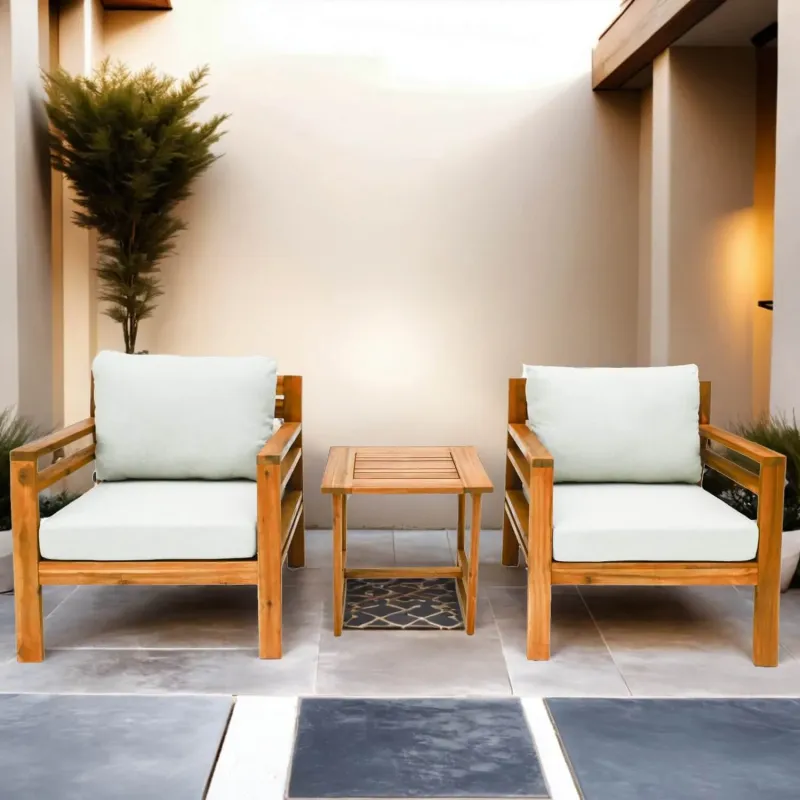 Acacia Wood 2-Seater Garden Bistro Set with Cushions - Teak Finish