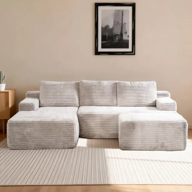 Softy Modular Corner Sofa with Chaise, Ottoman and Storage Pocket