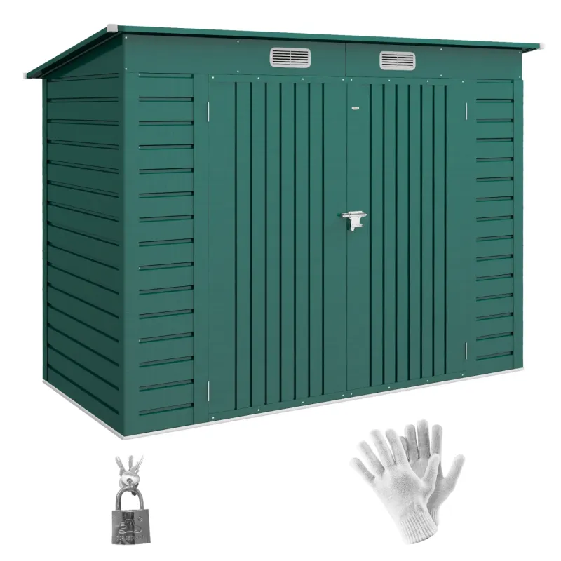  8ft x 4ft Galvanised Steel Garden Shed with Easy-Assemble Horizontal Panels - Green