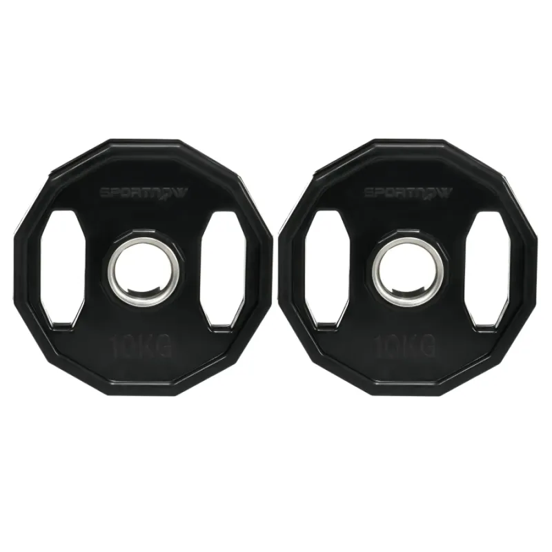 Pair of 10kg Olympic Weight Plates - Rubber Coated Discs with Dual-Grip Handles