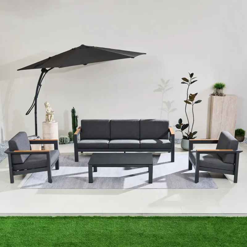 Arve 5-Seater Aluminium Outdoor Lounge Set with Teak Accents - Carbon Black