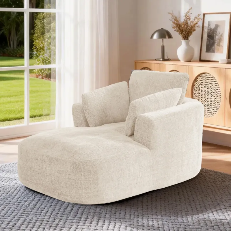 Softy Textured Fabric Armchair, in Beige, with High-Density Foam and Compressed Packaging