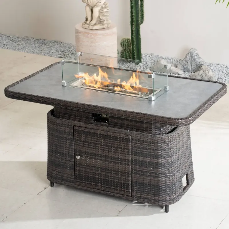 Aluminium Lift-Top Gas Fire Pit Table - Adjustable Height Coffee & Dining Table