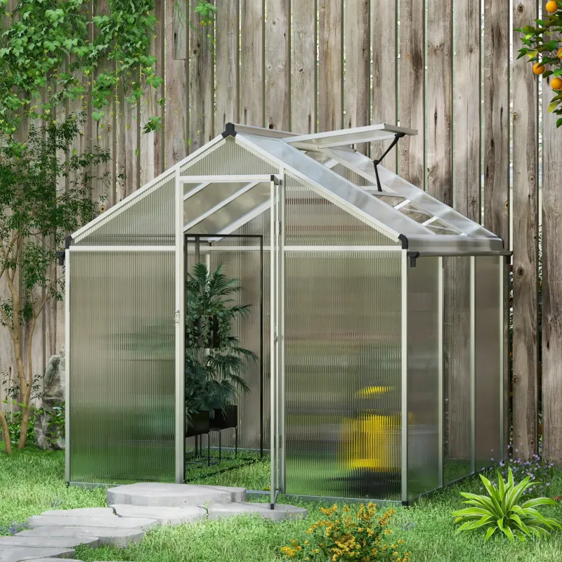  6 x 6ft Aluminium Greenhouse with 4mm Polycarbonate Panels and Base