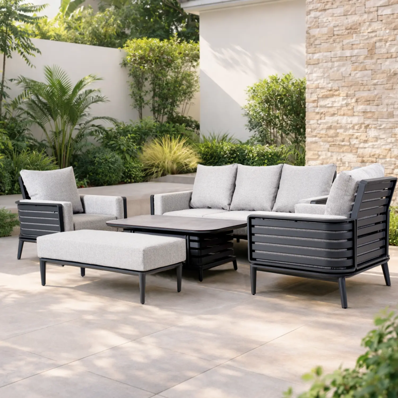 Aurel 7-Seater Aluminium Outdoor Lounge Set with HPL Coffee Table - 5 Pieces