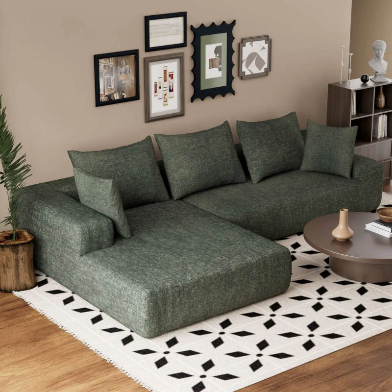 4 Seater L-Shaped Modular Sofa Bed in Green Chenille