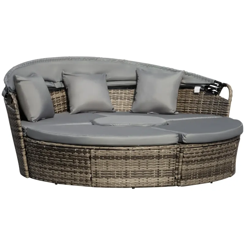  4-Piece Rattan Garden Daybed Set with Retractable Canopy - Dark Grey