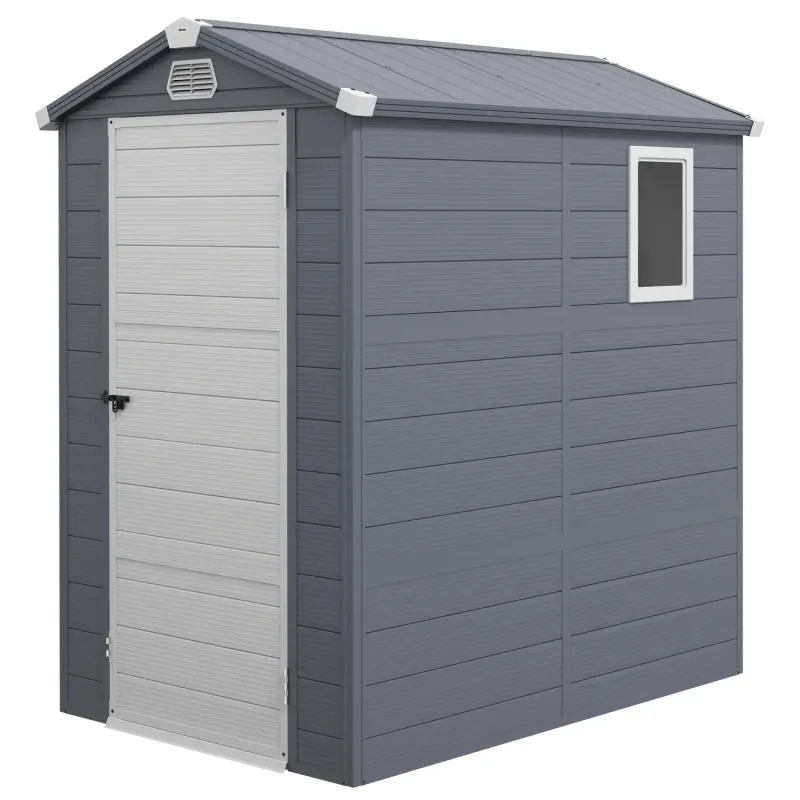  4.4ft x 6.2ft Plastic Garden Storage Shed with Foundation Kit, Window & Vents - Grey