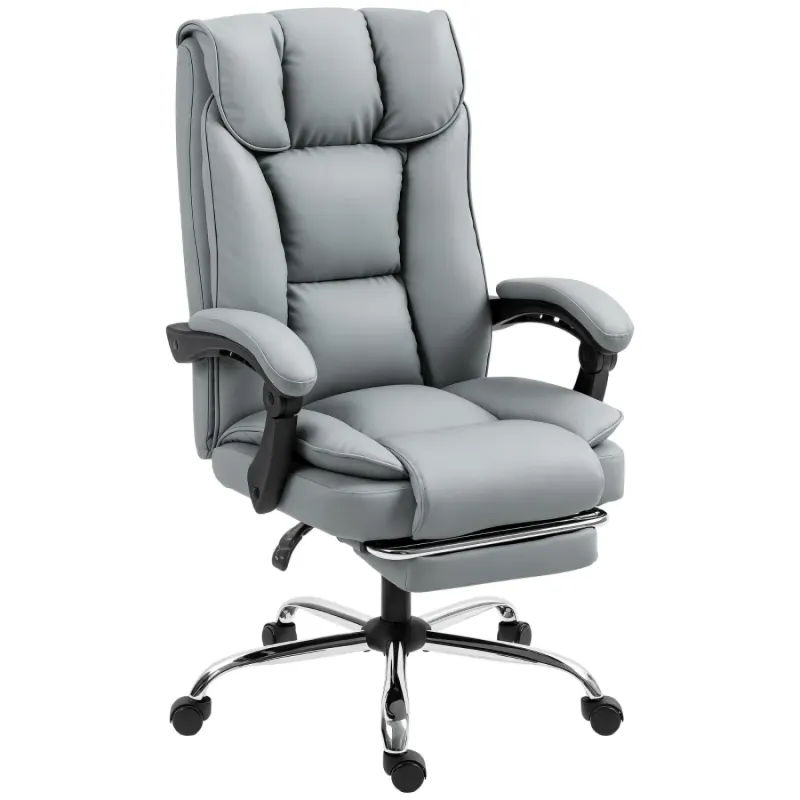  Reclining Executive Office Chair with Footrest - Grey Faux Leather