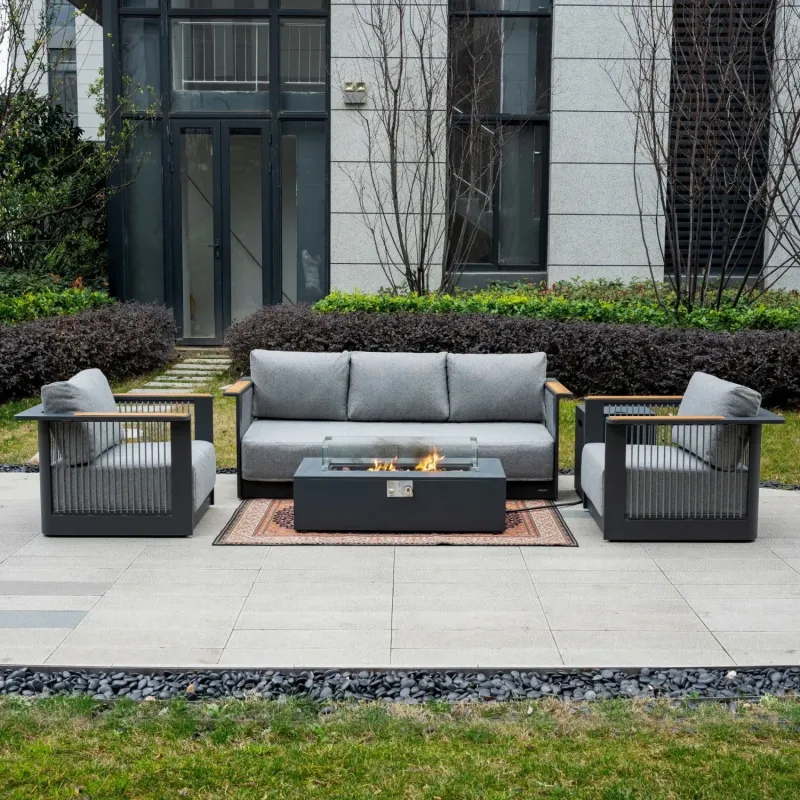 Talara 5-Seater Aluminium Garden Sofa Set with Zenith Gas Fire Pit Table