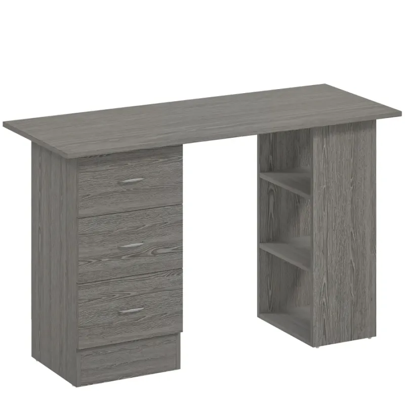 120cm Grey Computer Desk with 3 Drawers and Reversible 3-Tier Shelves