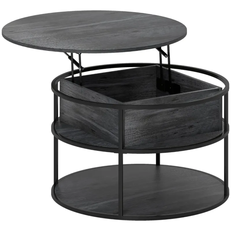 Charcoal Grey Round Lift-Top Coffee Table with Storage