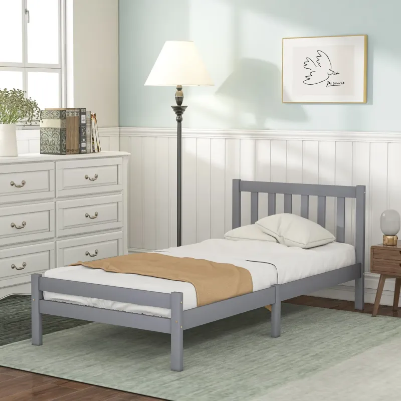 Solid Wood and MDF Bed Frame, Single, in Grey, with Under-Bed Storage