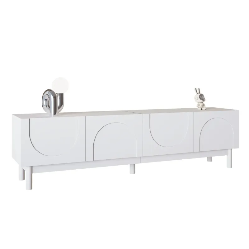 White TV Unit, 169cm, in White, with Wave-Effect Doors and Solid Wood Legs