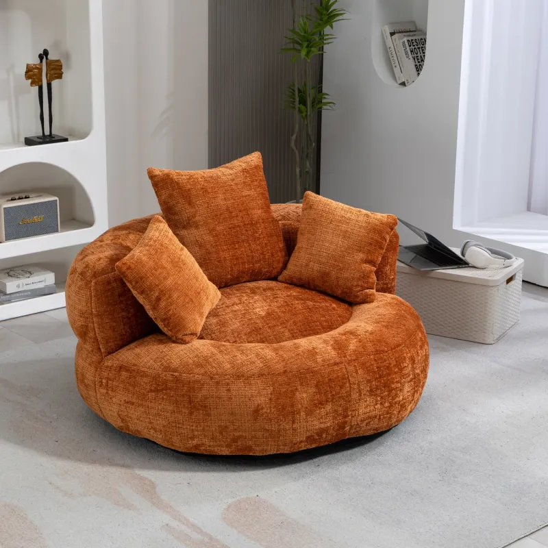 Orange Chenille Memory Foam Bean Bag Chair - High Back Lounger & Gaming Sofa