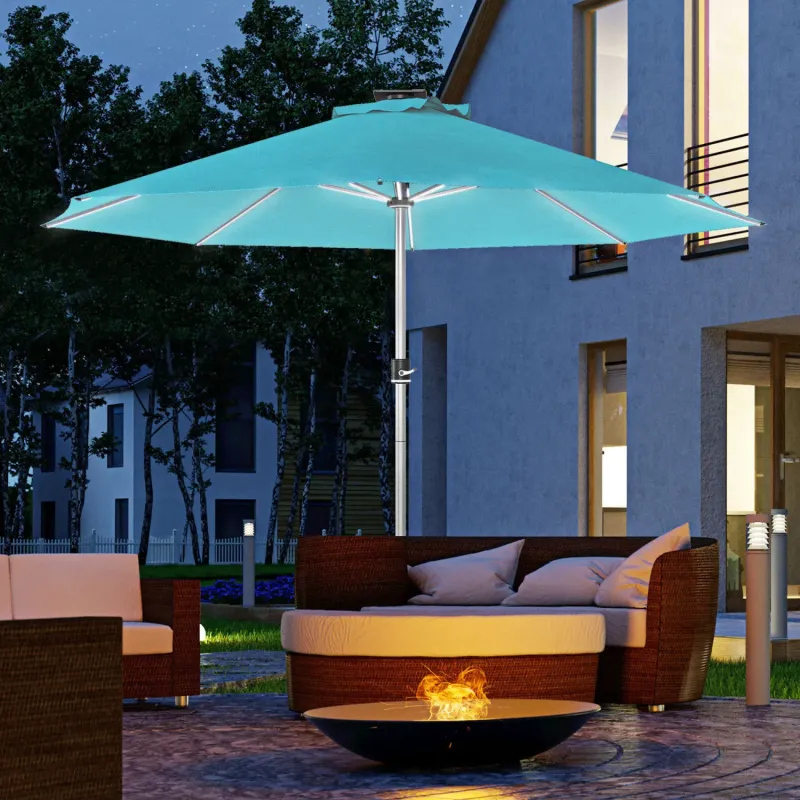  3m Solar Powered LED Garden Parasol with USB-C Charging - Blue
