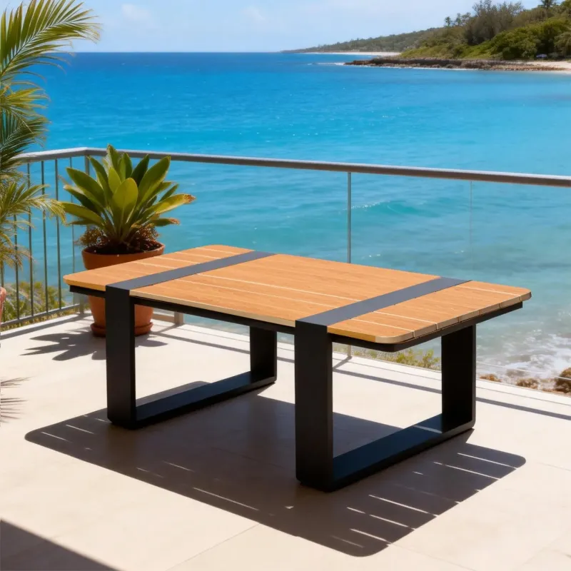 Arvia Aluminium Outdoor Coffee Table with Teak-Look Top - 120cm