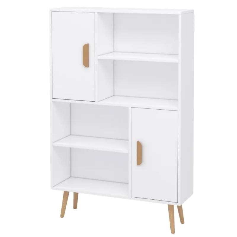 White Sideboard Bookcase with 4 Open Shelves and 2 Cupboards