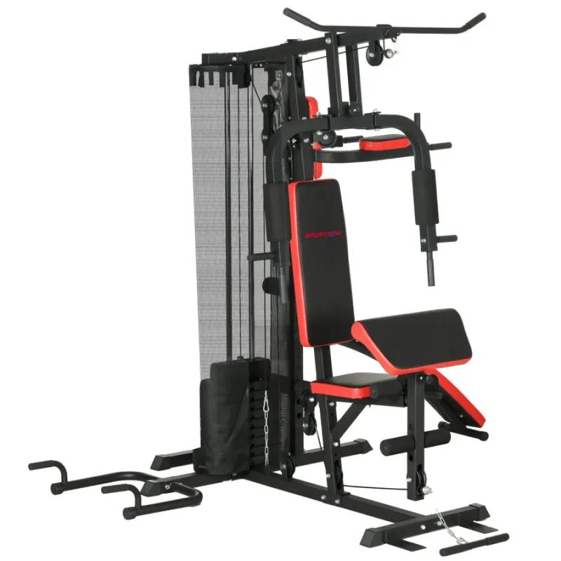 Multi-Station Home Gym with 65kg Weight Stack, Sit-Up Bench and Dip Station