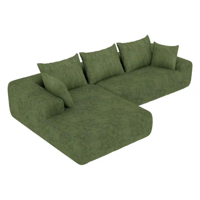 4 Seater L-Shaped Modular Sofa Bed in Green Corduroy