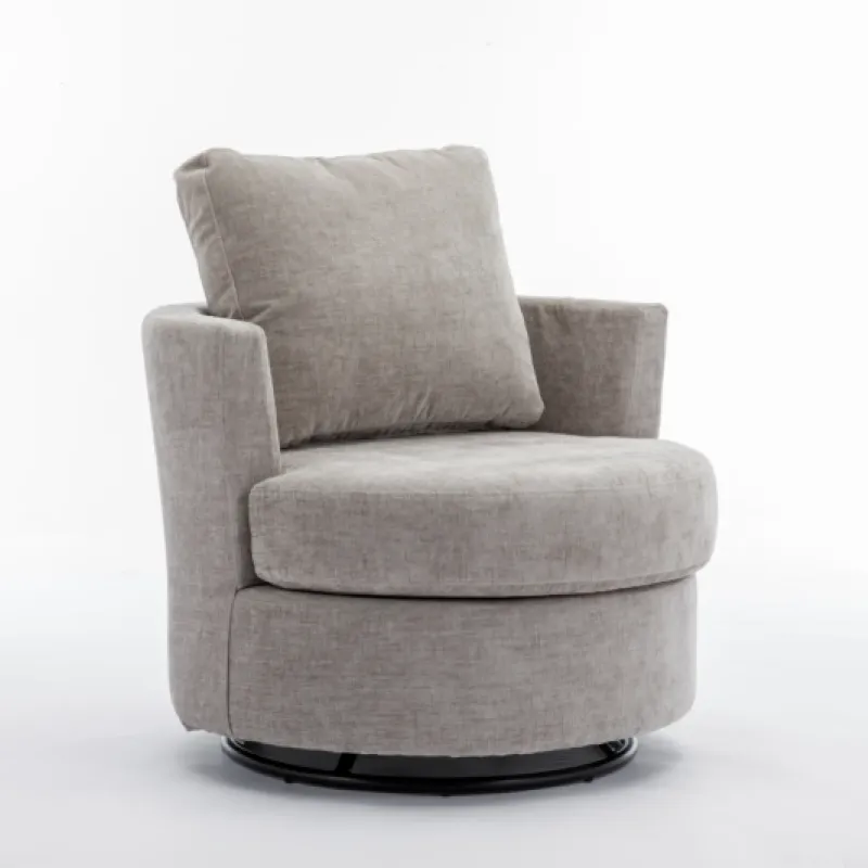 Grey Chenille 360° Swivel Armchair with Back Cushion