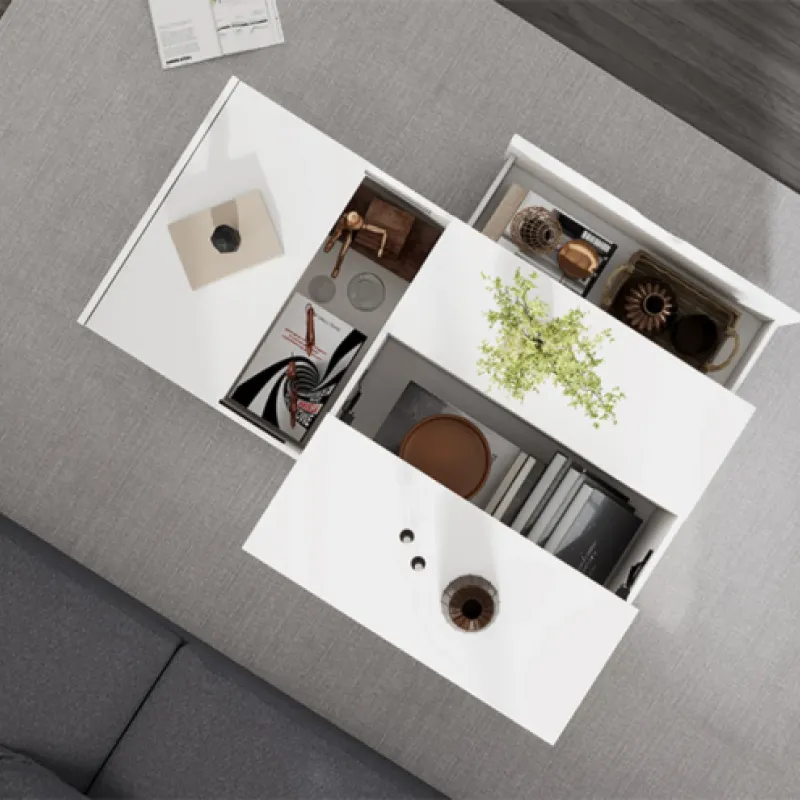 Matte White Lift-Top Coffee Table with Storage Drawer and Sliding Door