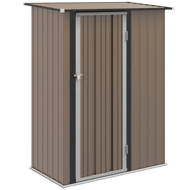  5ft x 3ft Metal Garden Storage Shed Lean To Tool Store with Sloped Roof - Brown