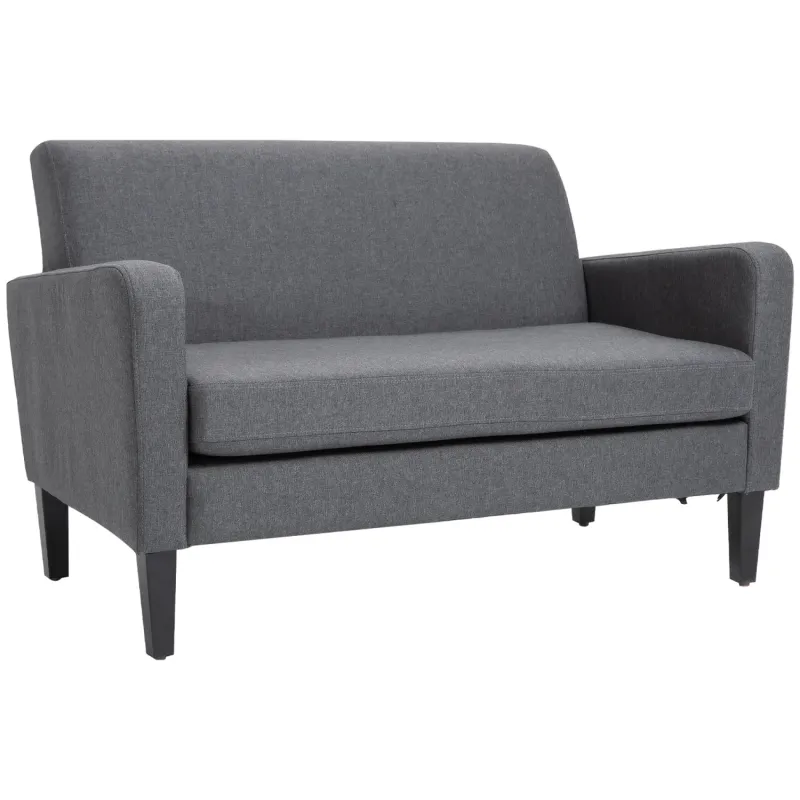  2-Seater Grey Linen-Look Sofa with Curved Arms and Wooden Legs