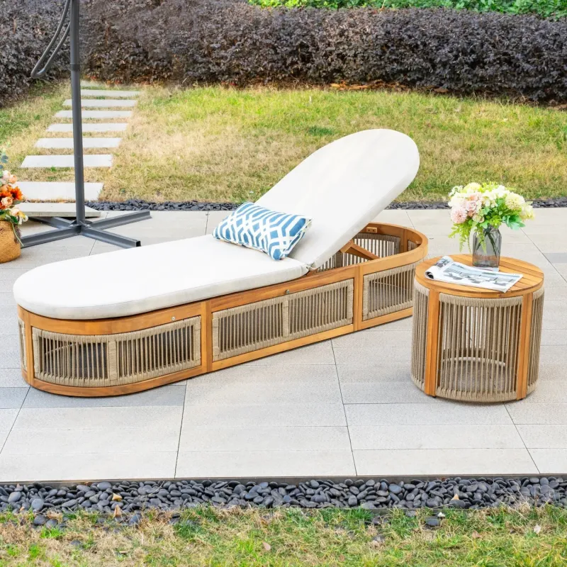 Caven Solid Wood Adjustable Sun Lounger and Round Side Table Set