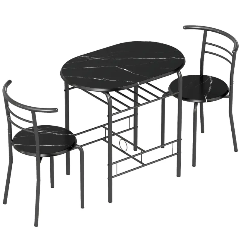  3-Piece Space-Saving Dining Set with Under-Table Storage - Black