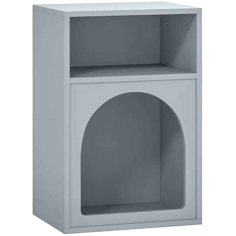 Arched Grey Bedside Table with 2 Open Storage Compartments