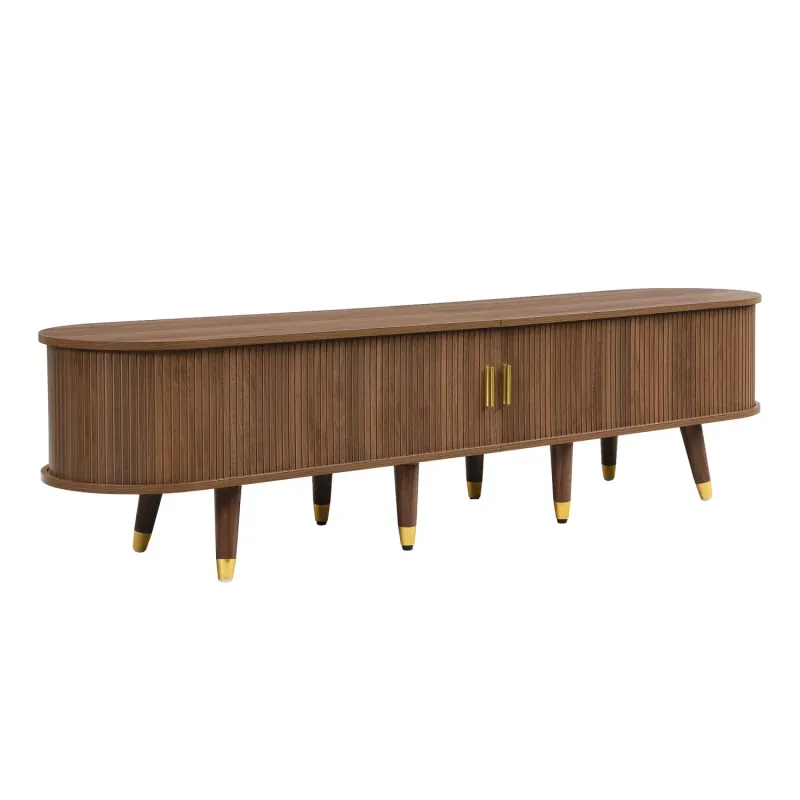 Walnut Effect TV Stand, 175cm, in Walnut, with Sliding Door and Gold Accents