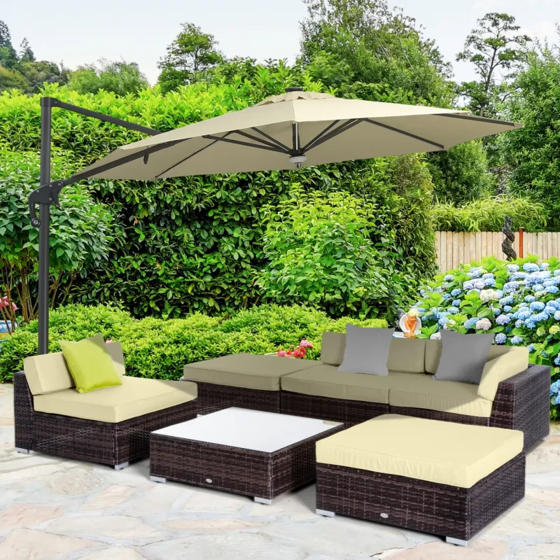  6 Piece Rattan-Effect Garden Corner Sofa Set with Coffee Table and Footstools - Brown