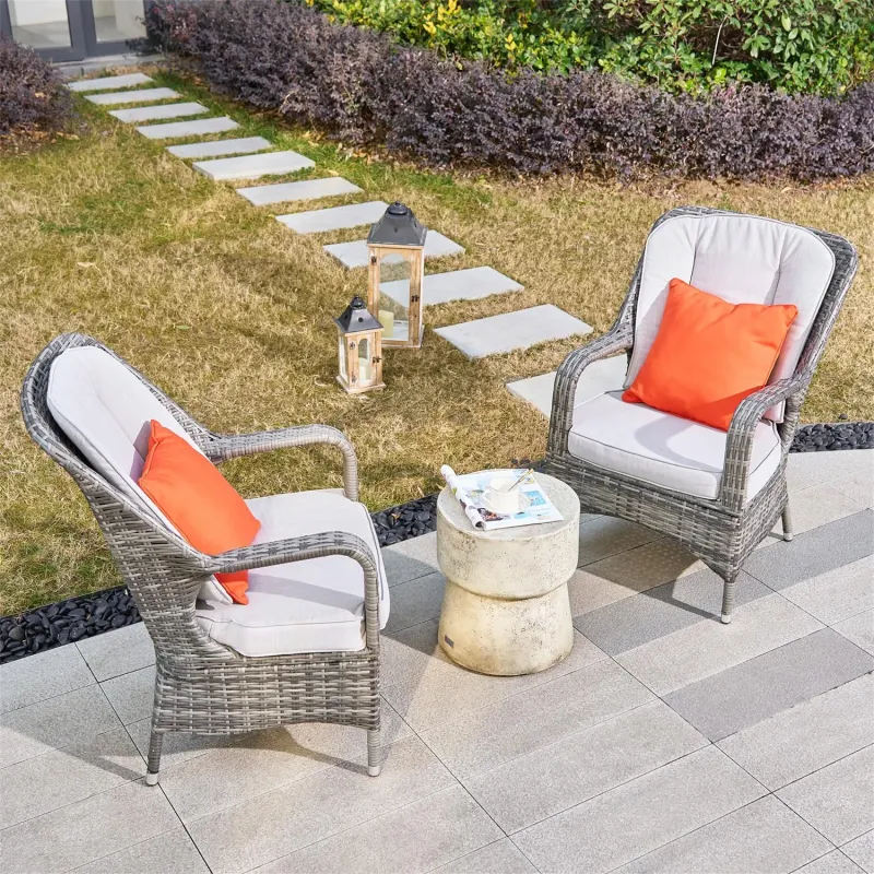 3-Piece Rattan Garden Furniture Set with Wooden Side Table