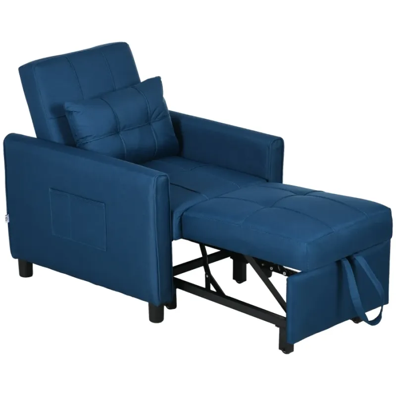 Blue Linen-Look Single Chair Bed with 3-Position Reclining Back