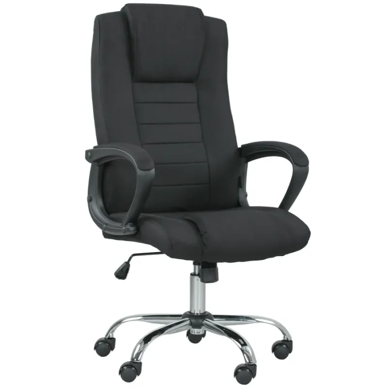 Ergonomic Linen-Look Swivel Office Chair with Tilt Function - Black